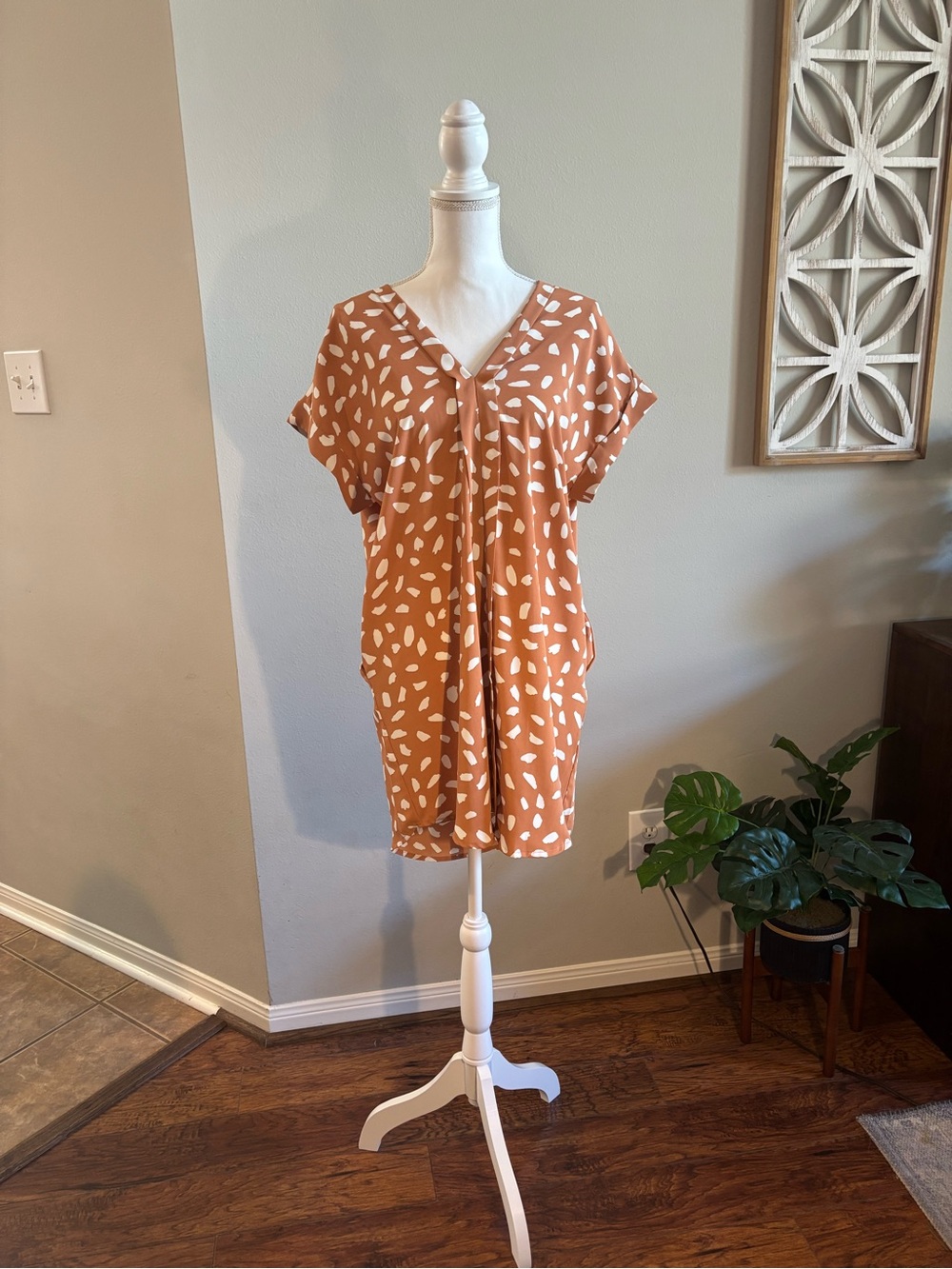 Umgee Rust Mini Dress with White Spot Print